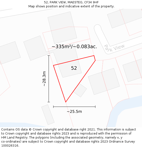52, PARK VIEW, MAESTEG, CF34 9HF: Plot and title map