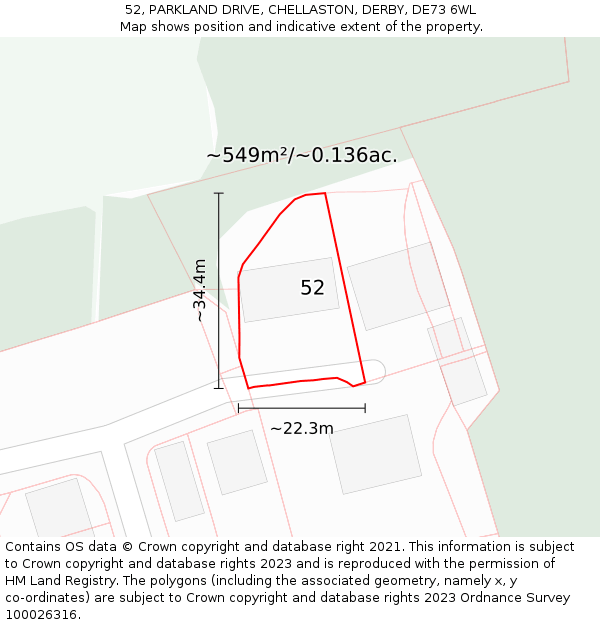 52, PARKLAND DRIVE, CHELLASTON, DERBY, DE73 6WL: Plot and title map