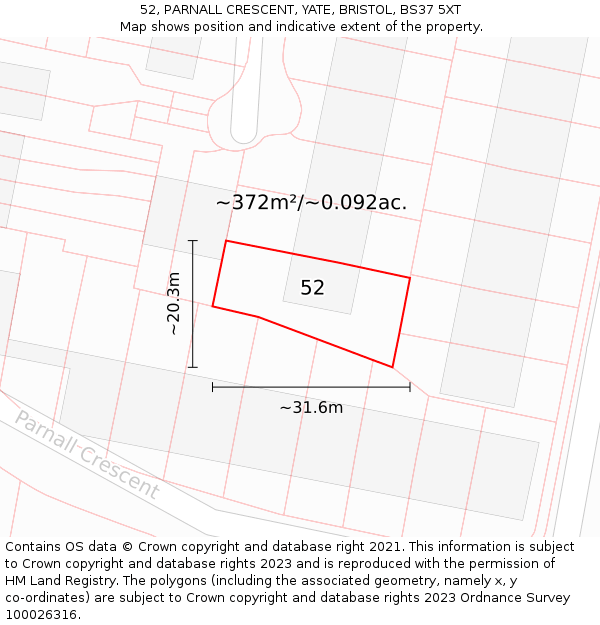 52, PARNALL CRESCENT, YATE, BRISTOL, BS37 5XT: Plot and title map