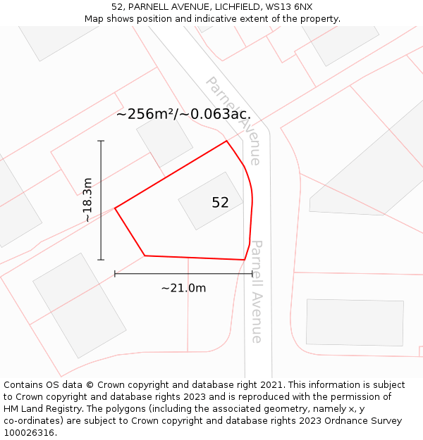 52, PARNELL AVENUE, LICHFIELD, WS13 6NX: Plot and title map