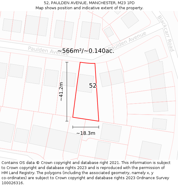 52, PAULDEN AVENUE, MANCHESTER, M23 1PD: Plot and title map