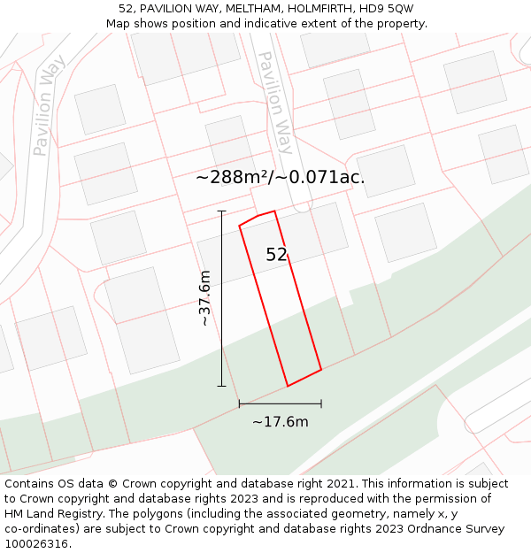 52, PAVILION WAY, MELTHAM, HOLMFIRTH, HD9 5QW: Plot and title map