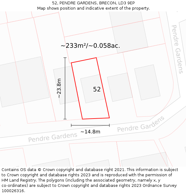52, PENDRE GARDENS, BRECON, LD3 9EP: Plot and title map