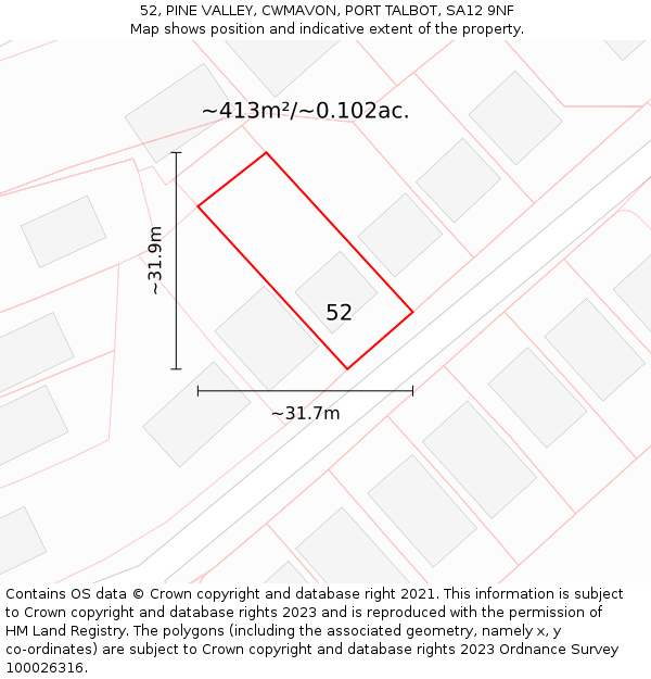 52, PINE VALLEY, CWMAVON, PORT TALBOT, SA12 9NF: Plot and title map
