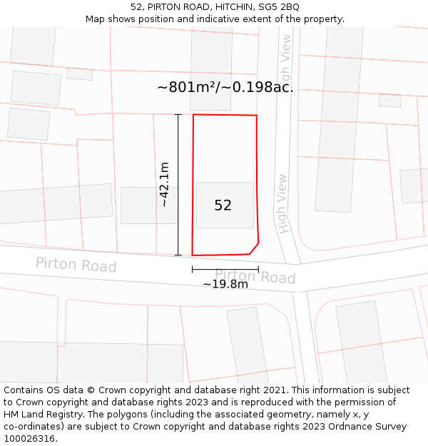 52, PIRTON ROAD, HITCHIN, SG5 2BQ: Plot and title map