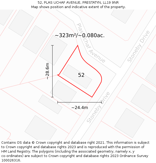 52, PLAS UCHAF AVENUE, PRESTATYN, LL19 9NR: Plot and title map