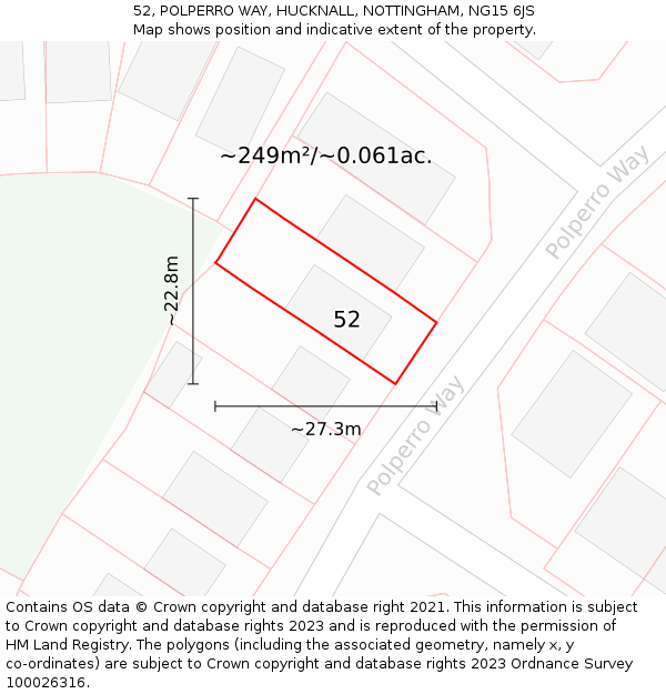 52, POLPERRO WAY, HUCKNALL, NOTTINGHAM, NG15 6JS: Plot and title map