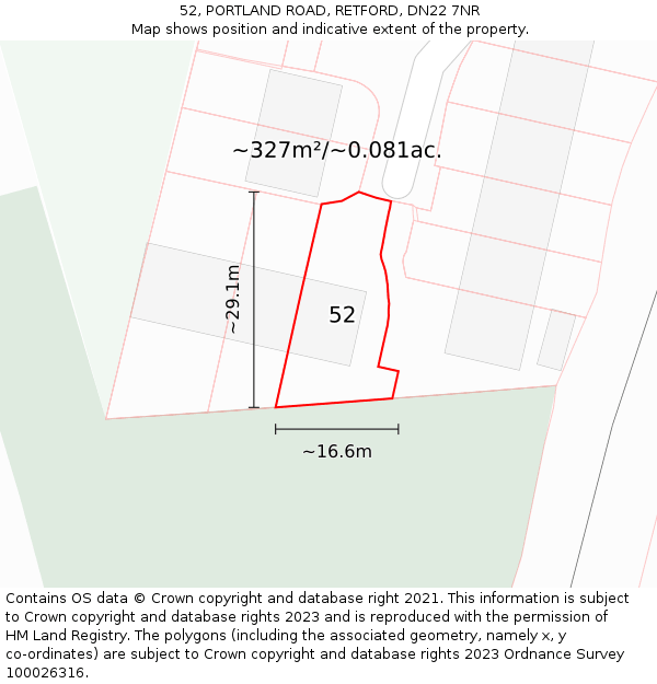 52, PORTLAND ROAD, RETFORD, DN22 7NR: Plot and title map