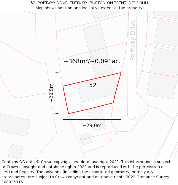 52, PORTWAY DRIVE, TUTBURY, BURTON-ON-TRENT, DE13 9HU: Plot and title map
