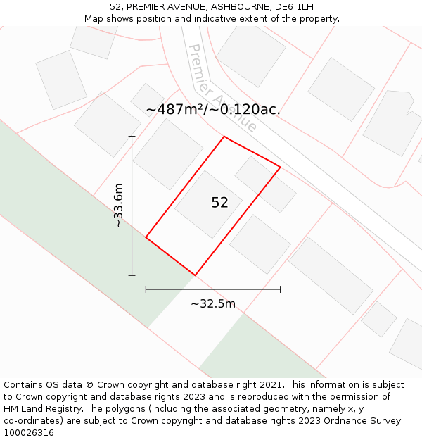 52, PREMIER AVENUE, ASHBOURNE, DE6 1LH: Plot and title map
