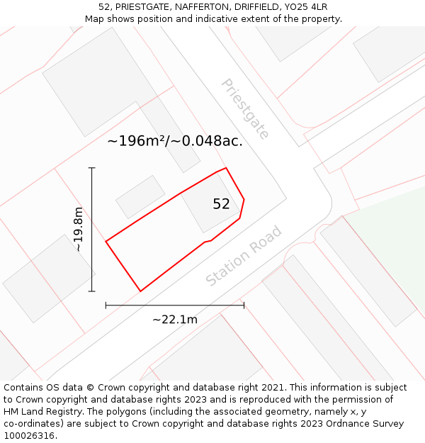 52, PRIESTGATE, NAFFERTON, DRIFFIELD, YO25 4LR: Plot and title map