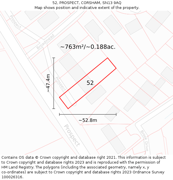 52, PROSPECT, CORSHAM, SN13 9AQ: Plot and title map