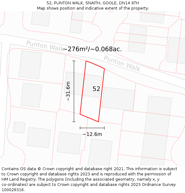 52, PUNTON WALK, SNAITH, GOOLE, DN14 9TH: Plot and title map