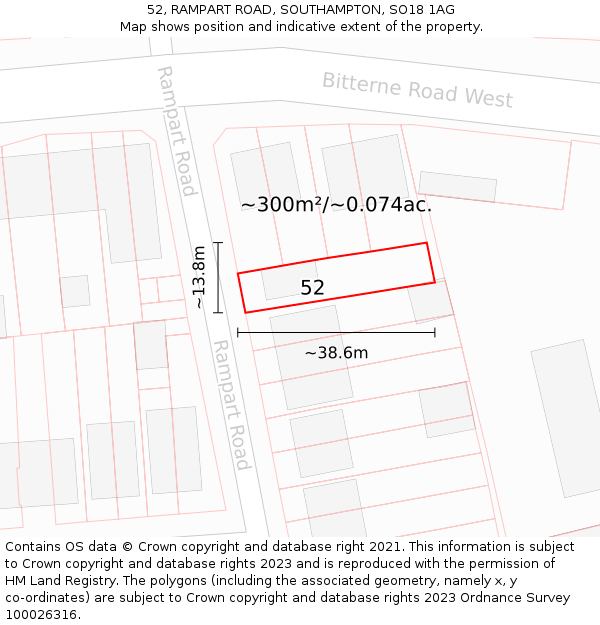 52, RAMPART ROAD, SOUTHAMPTON, SO18 1AG: Plot and title map