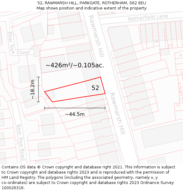 52, RAWMARSH HILL, PARKGATE, ROTHERHAM, S62 6EU: Plot and title map