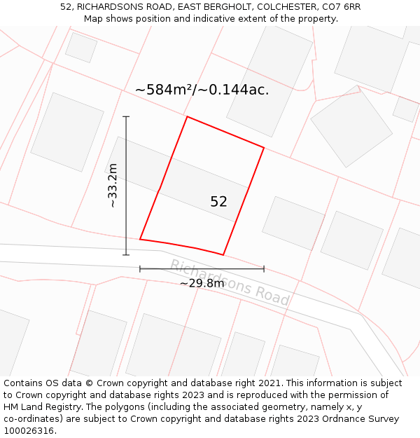 52, RICHARDSONS ROAD, EAST BERGHOLT, COLCHESTER, CO7 6RR: Plot and title map