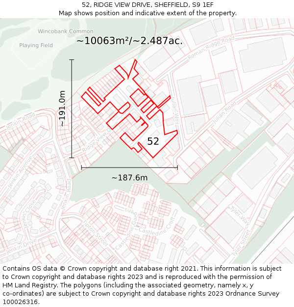 52, RIDGE VIEW DRIVE, SHEFFIELD, S9 1EF: Plot and title map