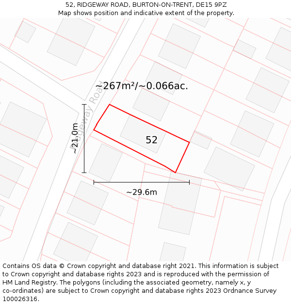 52, RIDGEWAY ROAD, BURTON-ON-TRENT, DE15 9PZ: Plot and title map