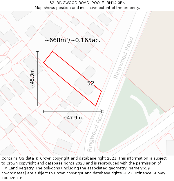 52, RINGWOOD ROAD, POOLE, BH14 0RN: Plot and title map