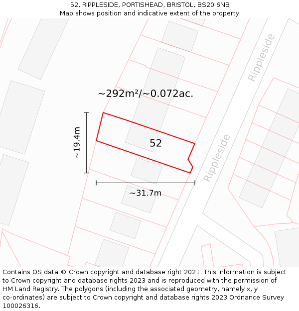 52, RIPPLESIDE, PORTISHEAD, BRISTOL, BS20 6NB: Plot and title map