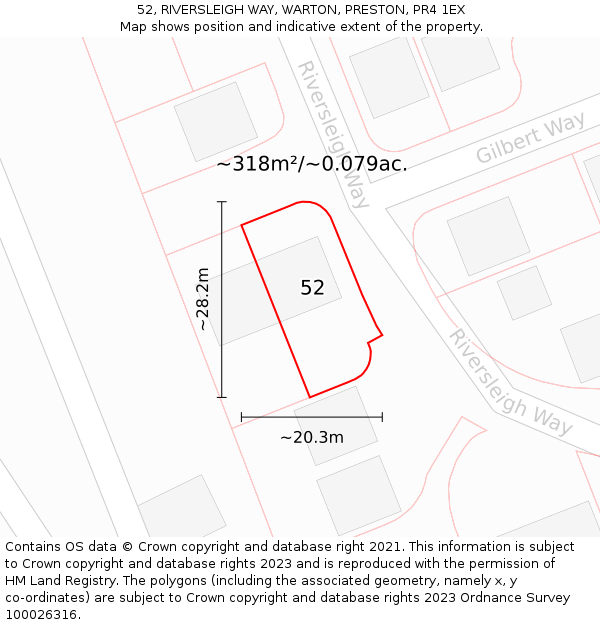 52, RIVERSLEIGH WAY, WARTON, PRESTON, PR4 1EX: Plot and title map