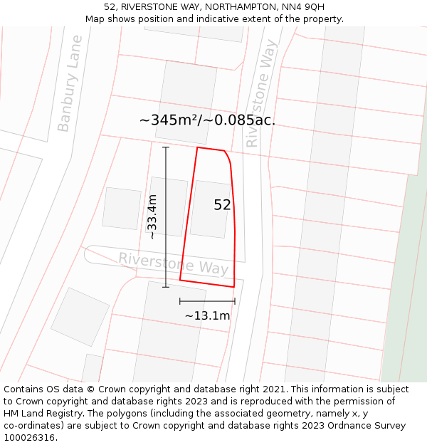 52, RIVERSTONE WAY, NORTHAMPTON, NN4 9QH: Plot and title map