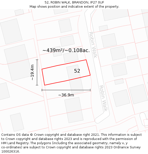52, ROBIN WALK, BRANDON, IP27 0UF: Plot and title map