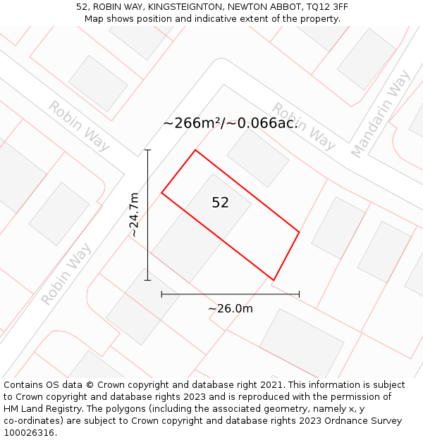 52, ROBIN WAY, KINGSTEIGNTON, NEWTON ABBOT, TQ12 3FF: Plot and title map