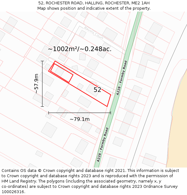 52, ROCHESTER ROAD, HALLING, ROCHESTER, ME2 1AH: Plot and title map