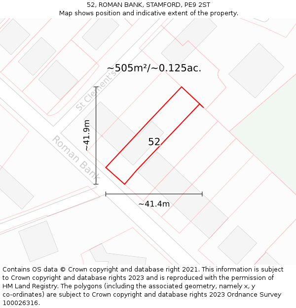 52, ROMAN BANK, STAMFORD, PE9 2ST: Plot and title map