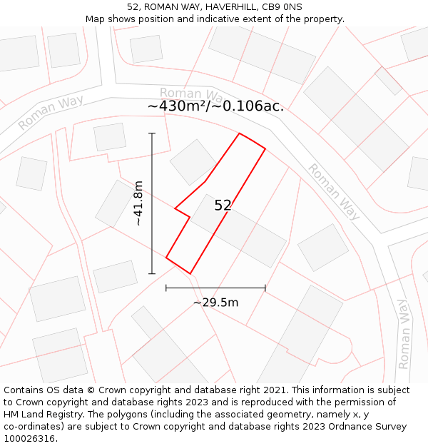 52, ROMAN WAY, HAVERHILL, CB9 0NS: Plot and title map
