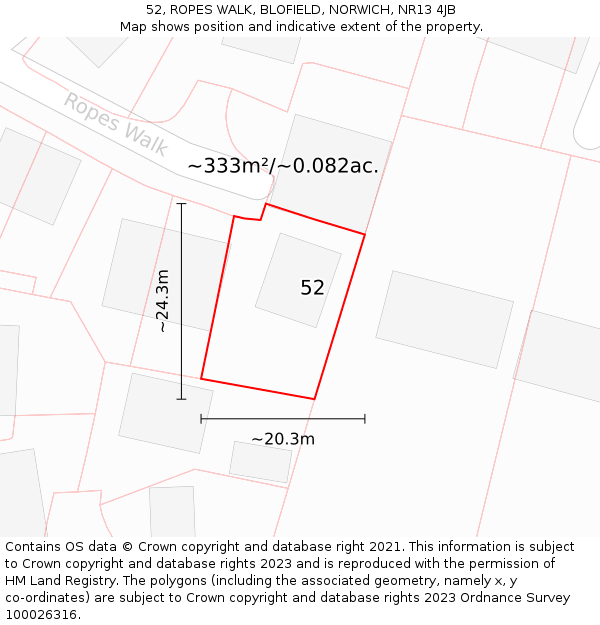 52, ROPES WALK, BLOFIELD, NORWICH, NR13 4JB: Plot and title map