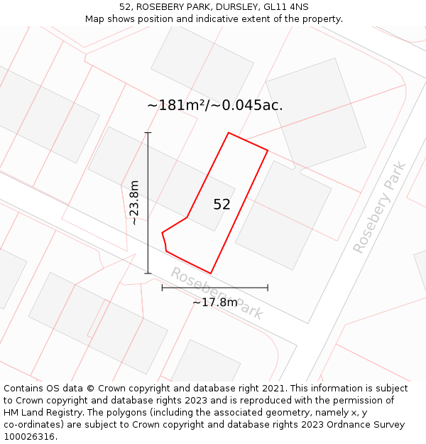 52, ROSEBERY PARK, DURSLEY, GL11 4NS: Plot and title map