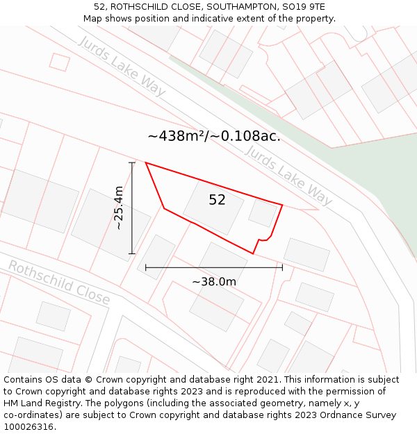 52, ROTHSCHILD CLOSE, SOUTHAMPTON, SO19 9TE: Plot and title map