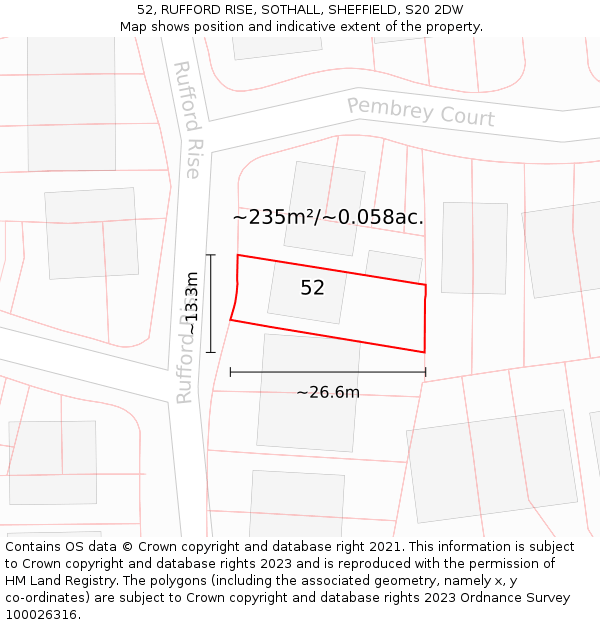 52, RUFFORD RISE, SOTHALL, SHEFFIELD, S20 2DW: Plot and title map
