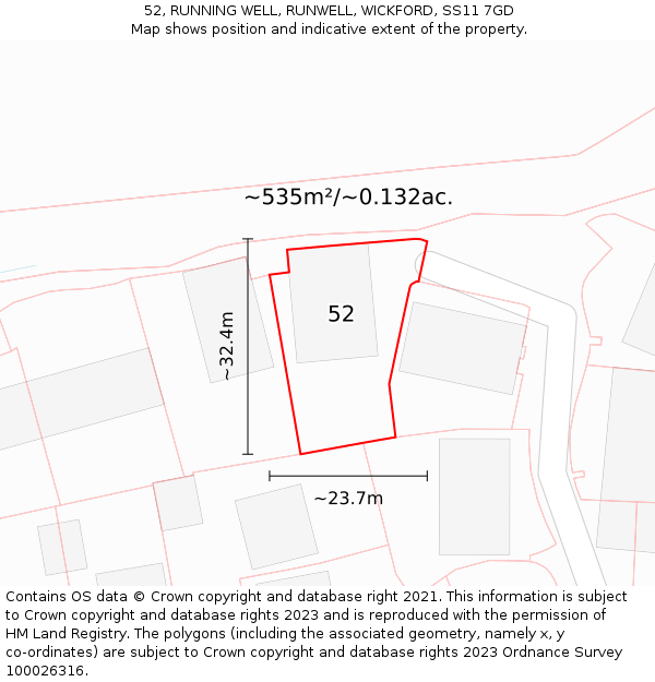 52, RUNNING WELL, RUNWELL, WICKFORD, SS11 7GD: Plot and title map