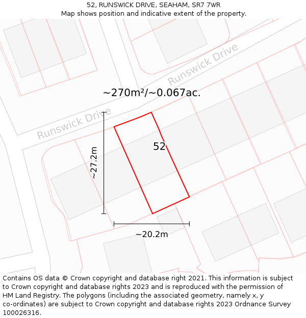 52, RUNSWICK DRIVE, SEAHAM, SR7 7WR: Plot and title map