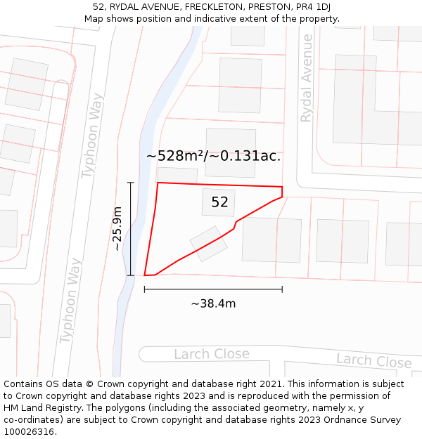 52, RYDAL AVENUE, FRECKLETON, PRESTON, PR4 1DJ: Plot and title map