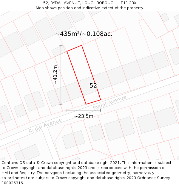 52, RYDAL AVENUE, LOUGHBOROUGH, LE11 3RX: Plot and title map