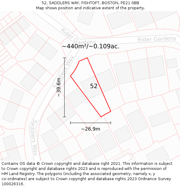 52, SADDLERS WAY, FISHTOFT, BOSTON, PE21 0BB: Plot and title map