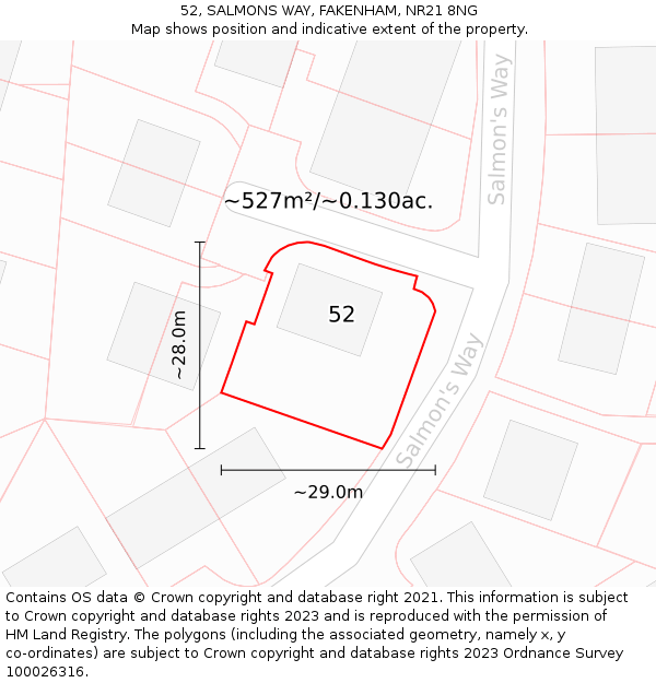 52, SALMONS WAY, FAKENHAM, NR21 8NG: Plot and title map