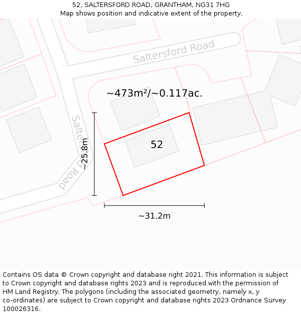 52, SALTERSFORD ROAD, GRANTHAM, NG31 7HG: Plot and title map