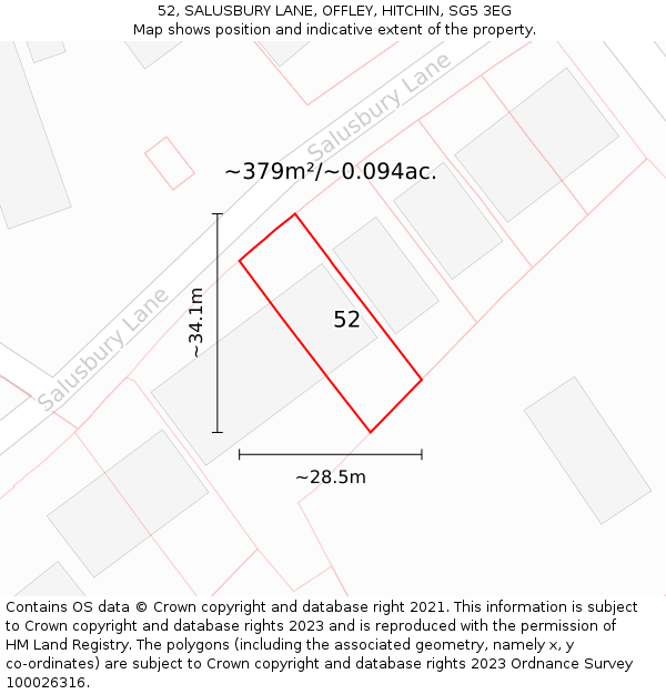 52, SALUSBURY LANE, OFFLEY, HITCHIN, SG5 3EG: Plot and title map