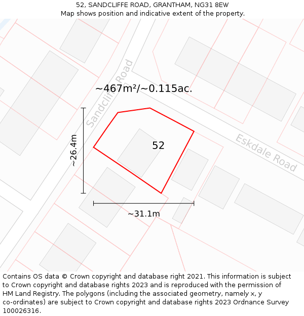 52, SANDCLIFFE ROAD, GRANTHAM, NG31 8EW: Plot and title map