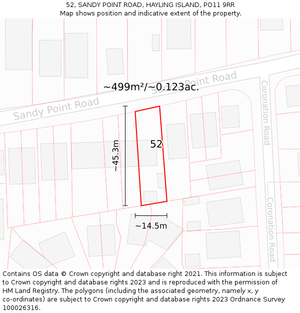 52, SANDY POINT ROAD, HAYLING ISLAND, PO11 9RR: Plot and title map