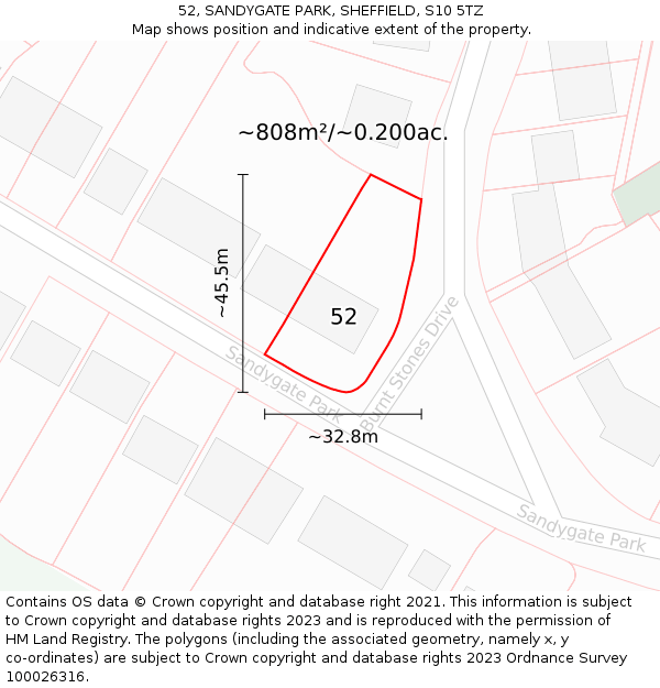 52, SANDYGATE PARK, SHEFFIELD, S10 5TZ: Plot and title map