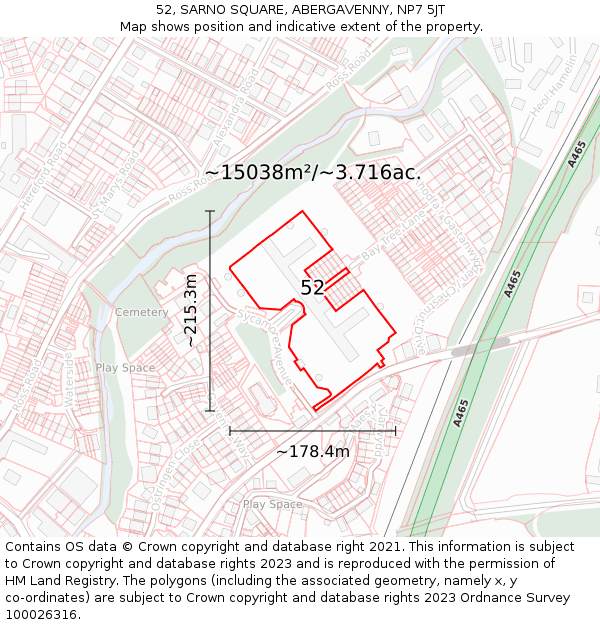 52, SARNO SQUARE, ABERGAVENNY, NP7 5JT: Plot and title map