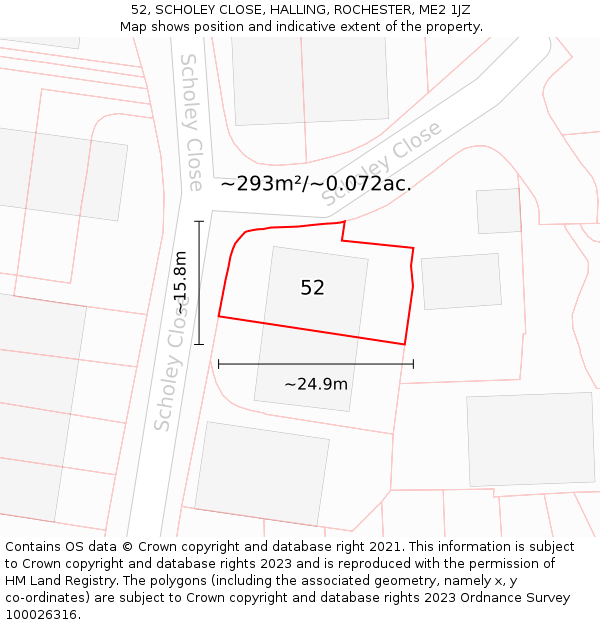 52, SCHOLEY CLOSE, HALLING, ROCHESTER, ME2 1JZ: Plot and title map
