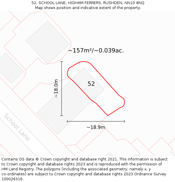 52, SCHOOL LANE, HIGHAM FERRERS, RUSHDEN, NN10 8NQ: Plot and title map