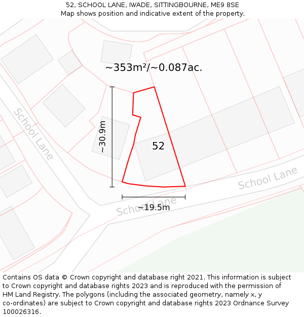 52, SCHOOL LANE, IWADE, SITTINGBOURNE, ME9 8SE: Plot and title map